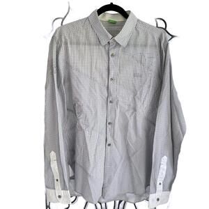 BOSS Hugo Boss Green Tag Light Gray Embroided Checkered Button Down - L